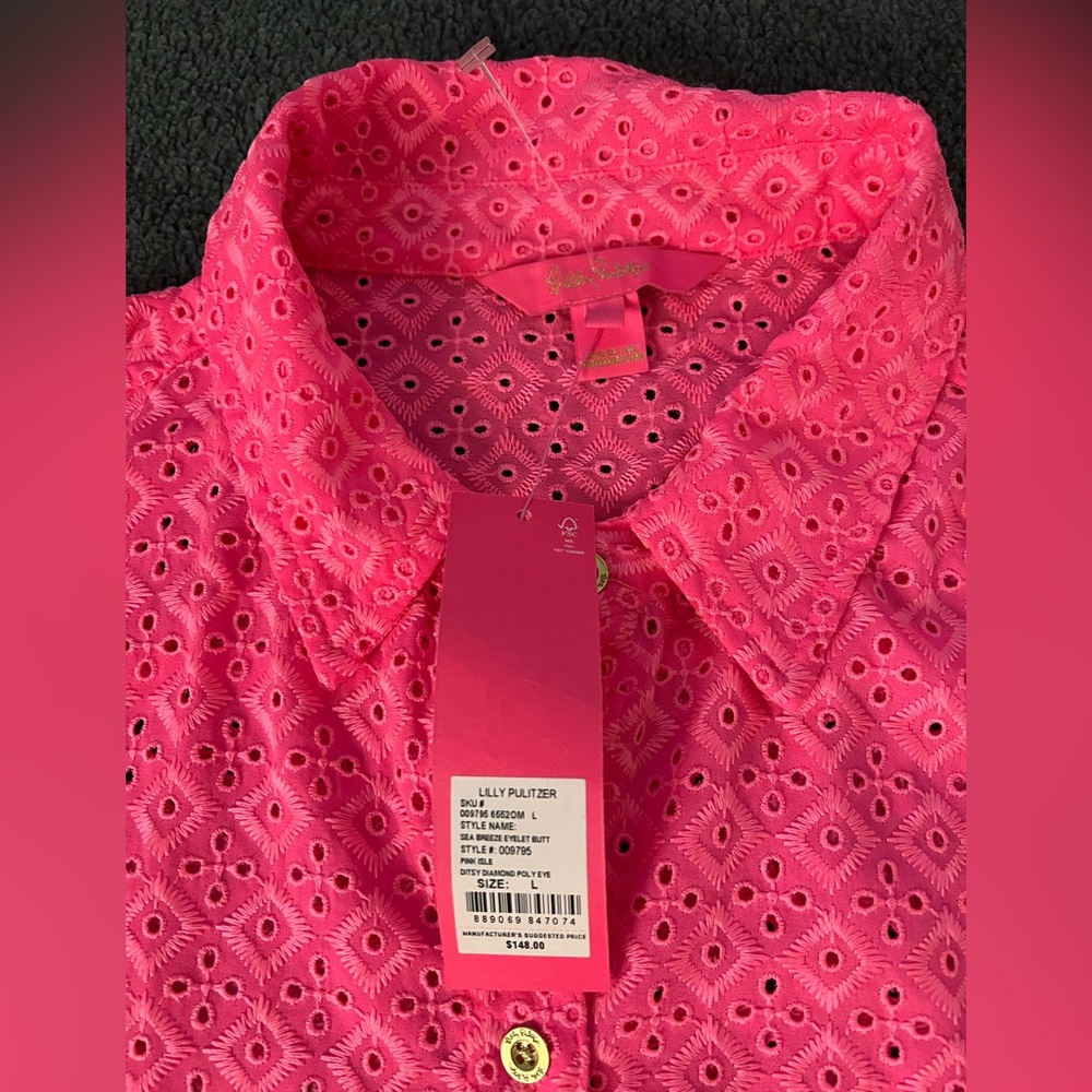 NWT Lilly Pulitzer Sea Breeze eyelet top/blouse size large - Picture 2 of 5